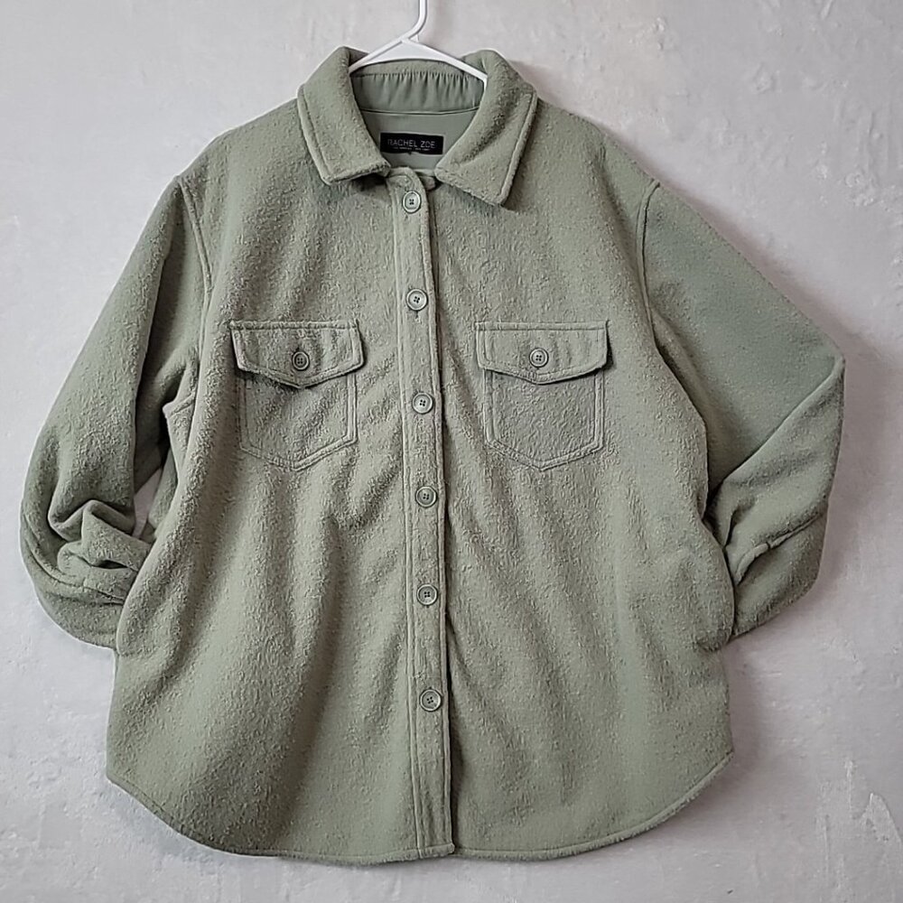 RACHEL ZOE Womens Mint Green Fuzzy Teddy Shacket Shirt Jacket Plus Size 1XL READ
